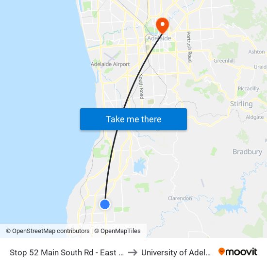 Stop 52 Main South Rd - East side to University of Adelaide map