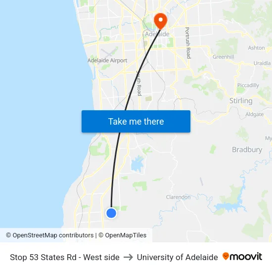 Stop 53 States Rd - West side to University of Adelaide map