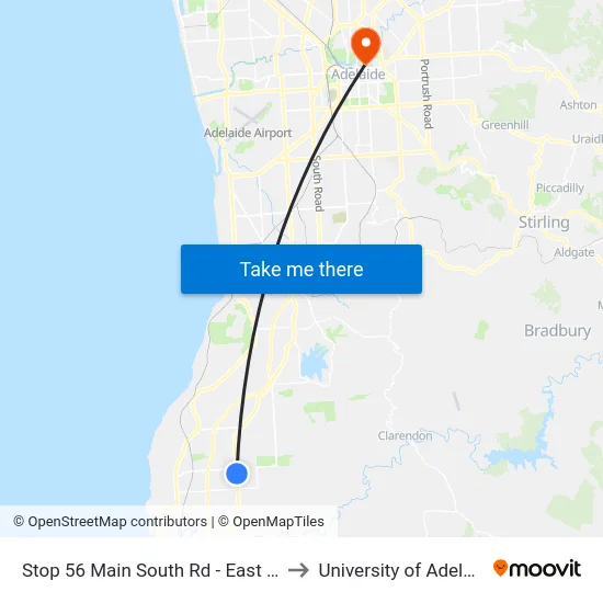 Stop 56 Main South Rd - East side to University of Adelaide map