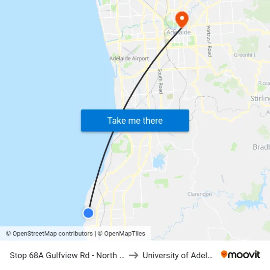 Stop 68A Gulfview Rd - North side to University of Adelaide map