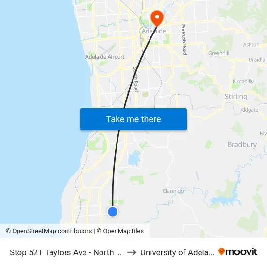 Stop 52T Taylors Ave - North side to University of Adelaide map