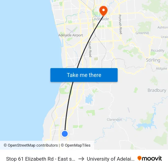 Stop 61 Elizabeth Rd - East side to University of Adelaide map