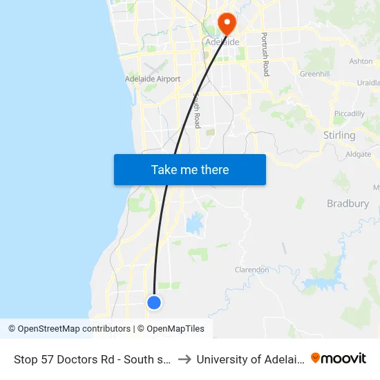 Stop 57 Doctors Rd - South side to University of Adelaide map