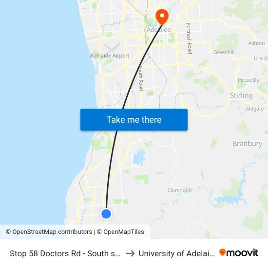Stop 58 Doctors Rd - South side to University of Adelaide map