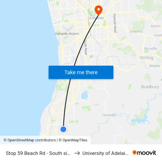 Stop 59 Beach Rd - South side to University of Adelaide map