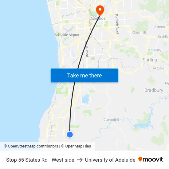 Stop 55 States Rd - West side to University of Adelaide map