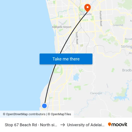 Stop 67 Beach Rd - North side to University of Adelaide map