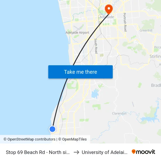 Stop 69 Beach Rd - North side to University of Adelaide map