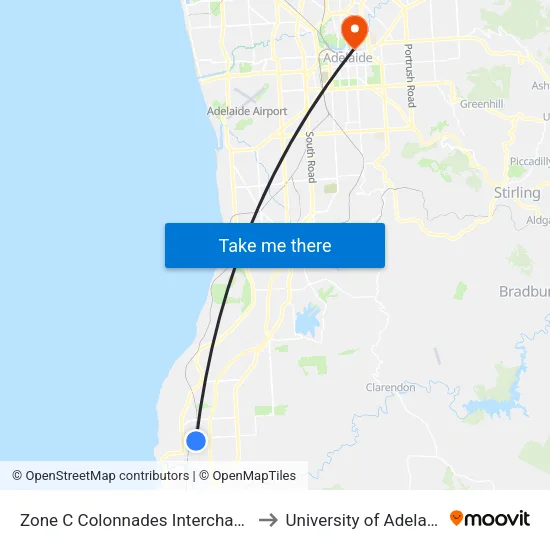 Zone C Colonnades Interchange to University of Adelaide map
