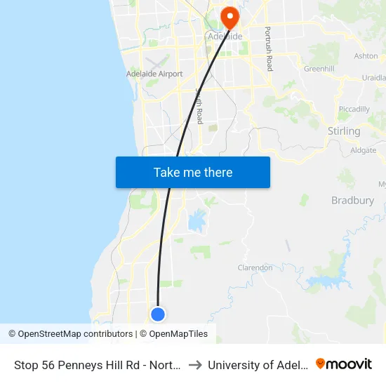 Stop 56 Penneys Hill Rd - North side to University of Adelaide map