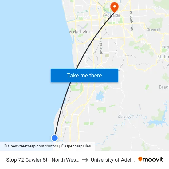 Stop 72 Gawler St - North West side to University of Adelaide map