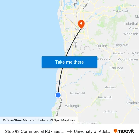 Stop 93 Commercial Rd - East side to University of Adelaide map