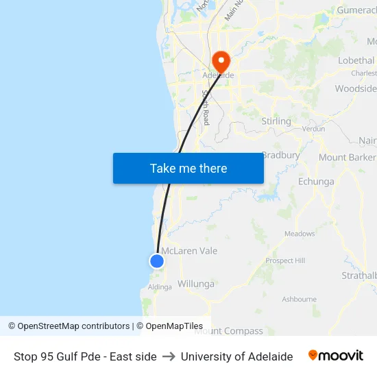 Stop 95 Gulf Pde - East side to University of Adelaide map
