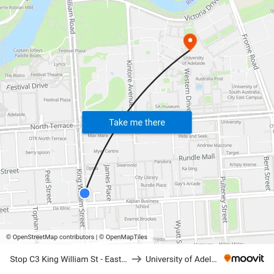 Stop C3 King William St - East side to University of Adelaide map