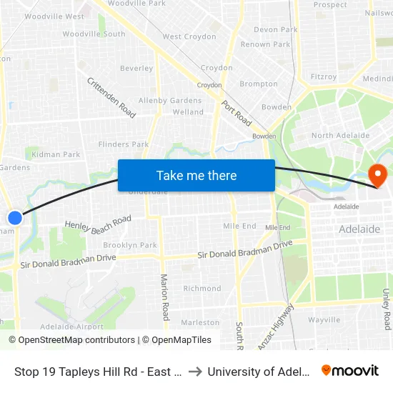 Stop 19 Tapleys Hill Rd - East side to University of Adelaide map