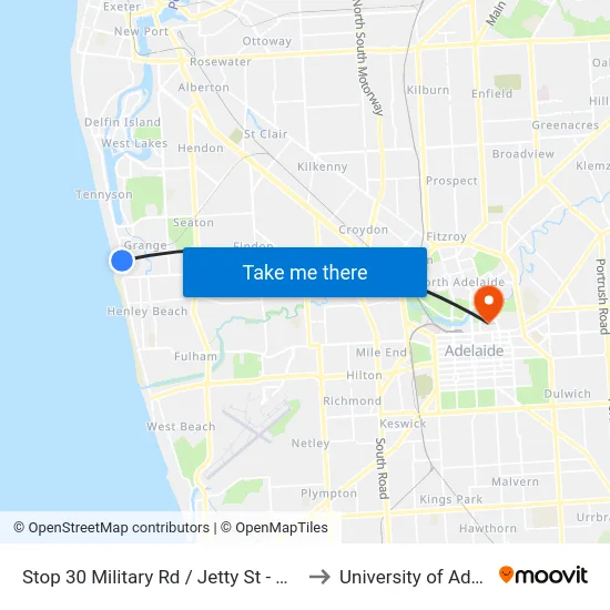 Stop 30 Military Rd / Jetty St - West side to University of Adelaide map