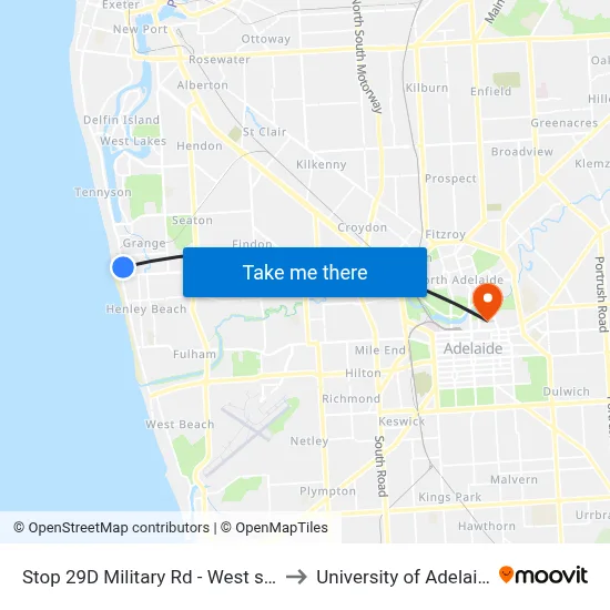 Stop 29D Military Rd - West side to University of Adelaide map