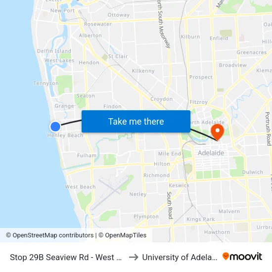 Stop 29B Seaview Rd - West side to University of Adelaide map