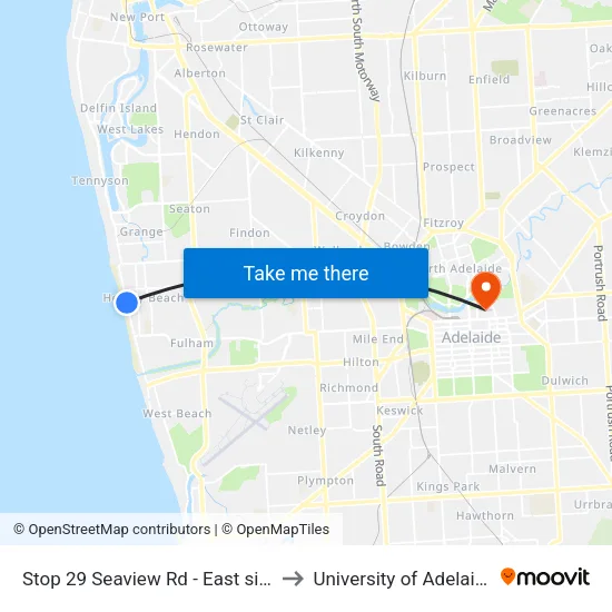 Stop 29 Seaview Rd - East side to University of Adelaide map