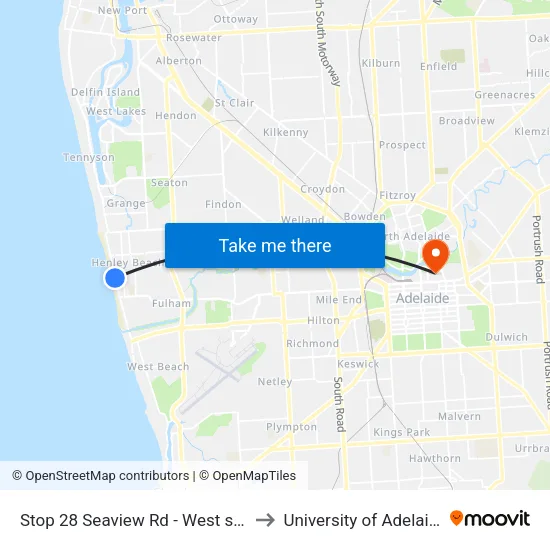 Stop 28 Seaview Rd - West side to University of Adelaide map