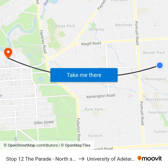 Stop 12 The Parade - North side to University of Adelaide map
