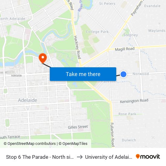 Stop 6 The Parade - North side to University of Adelaide map