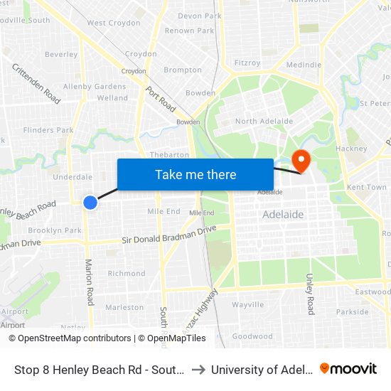 Stop 8 Henley Beach Rd - South side to University of Adelaide map