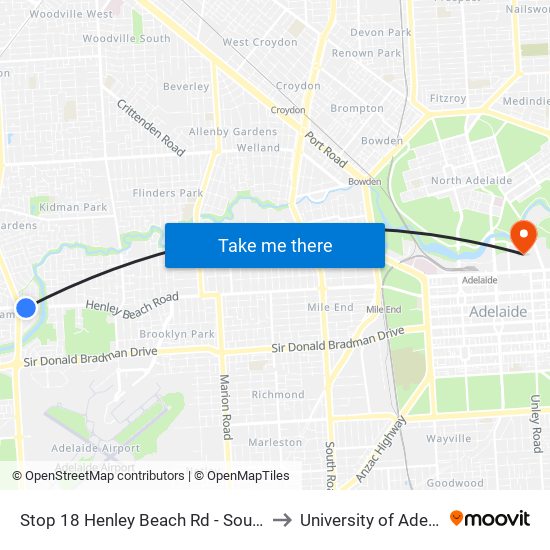 Stop 18 Henley Beach Rd - South side to University of Adelaide map