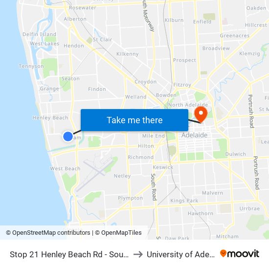 Stop 21 Henley Beach Rd - South side to University of Adelaide map