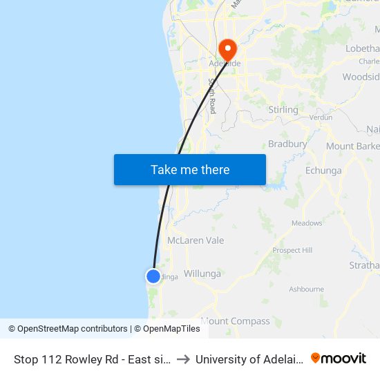 Stop 112 Rowley Rd - East side to University of Adelaide map