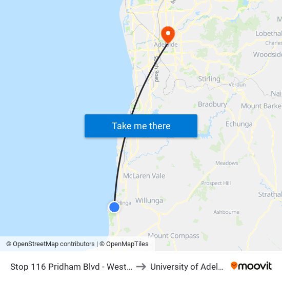 Stop 116 Pridham Blvd - West side to University of Adelaide map