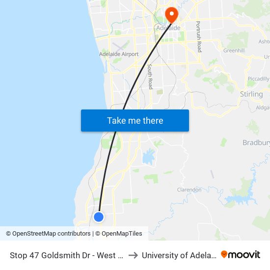 Stop 47 Goldsmith Dr - West side to University of Adelaide map