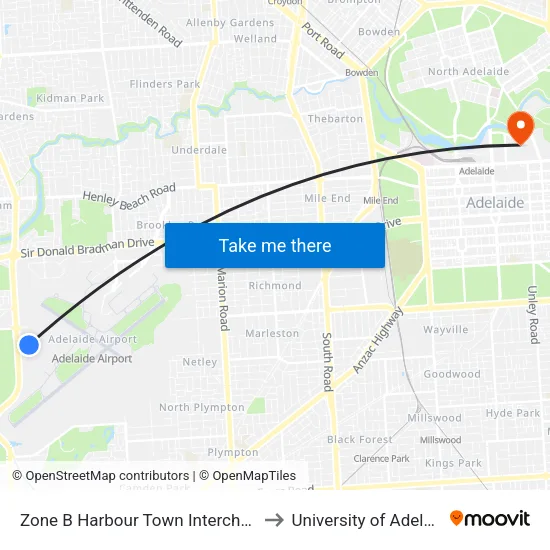 Zone B Harbour Town Interchange to University of Adelaide map