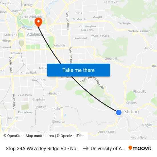 Stop 34A Waverley Ridge Rd - North West side to University of Adelaide map