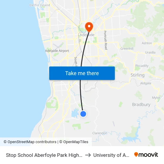 Stop School Aberfoyle Park High Taylors Rd to University of Adelaide map