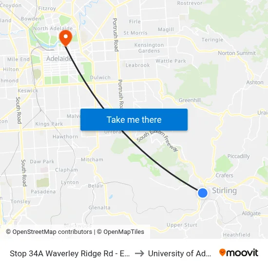 Stop 34A Waverley Ridge Rd - East side to University of Adelaide map