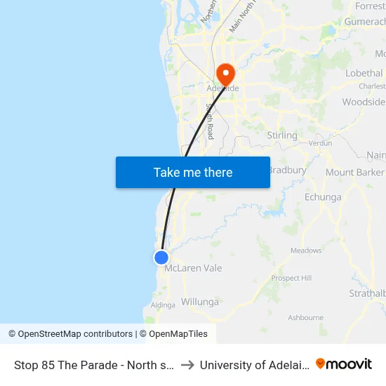 Stop 85 The Parade - North side to University of Adelaide map
