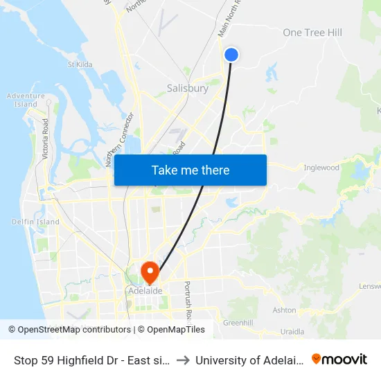 Stop 59 Highfield Dr - East side to University of Adelaide map
