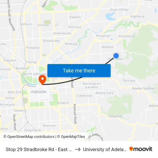 Stop 29 Stradbroke Rd - East side to University of Adelaide map