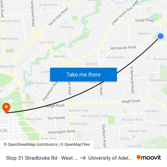 Stop 31 Stradbroke Rd - West side to University of Adelaide map
