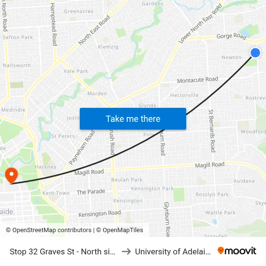 Stop 32 Graves St - North side to University of Adelaide map