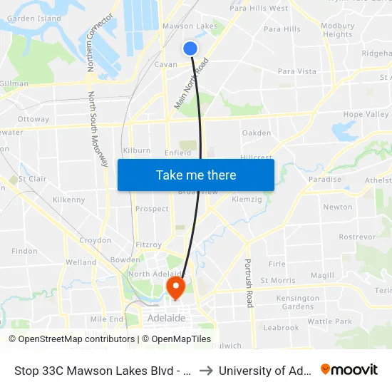 Stop 33C Mawson Lakes Blvd - East side to University of Adelaide map