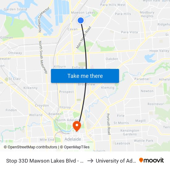 Stop 33D Mawson Lakes Blvd - North side to University of Adelaide map