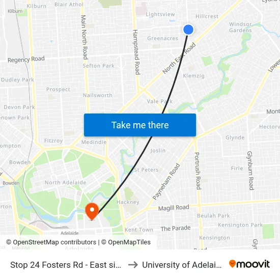 Stop 24 Fosters Rd - East side to University of Adelaide map