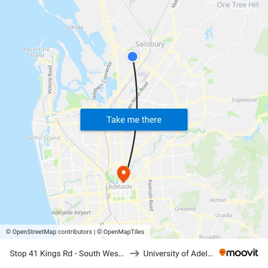 Stop 41 Kings Rd - South West side to University of Adelaide map