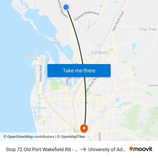 Stop 72 Old Port Wakefield Rd - East side to University of Adelaide map