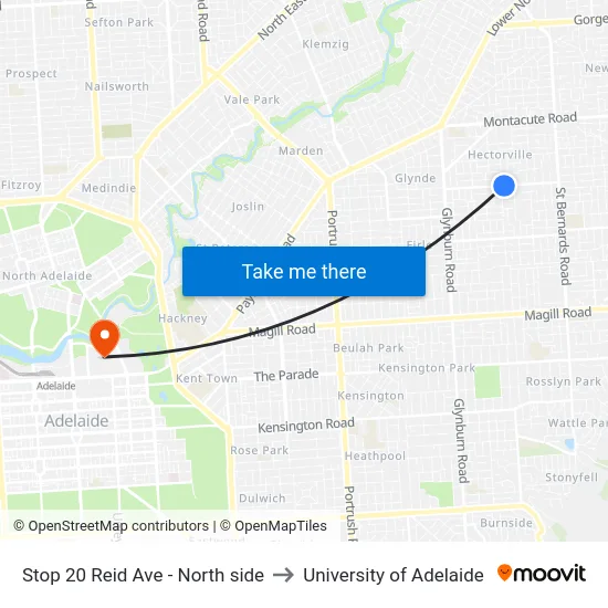 Stop 20 Reid Ave - North side to University of Adelaide map