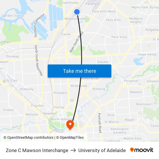 Zone C Mawson Interchange to University of Adelaide map