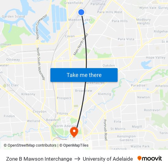 Zone B Mawson Interchange to University of Adelaide map