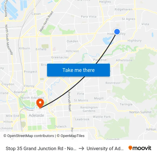 Stop 35 Grand Junction Rd - North side to University of Adelaide map